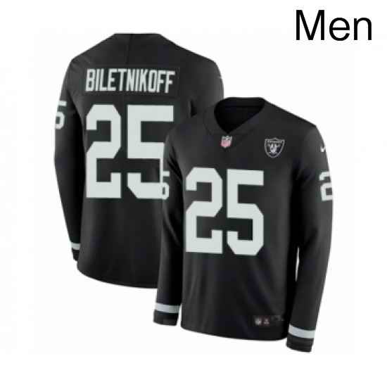 Mens Nike Oakland Raiders 25 Fred Biletnikoff Limited Black Therma Long Sleeve NFL Jersey